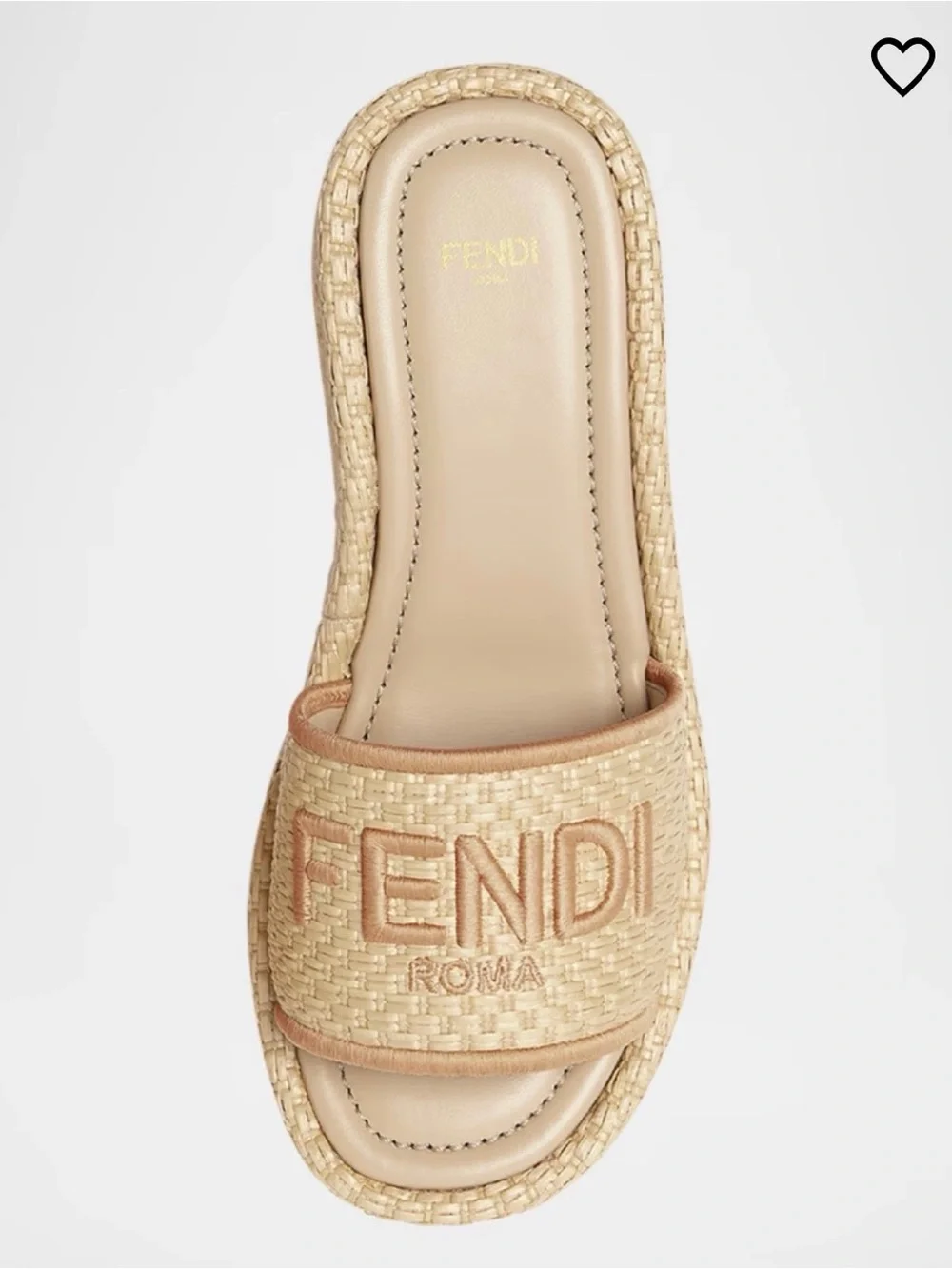 FENDI SUNSHINE NATURAL RAFFIA PLATFORM SLIDE SANDALS EMBROIDERED LOGO SZ 40 NEW
